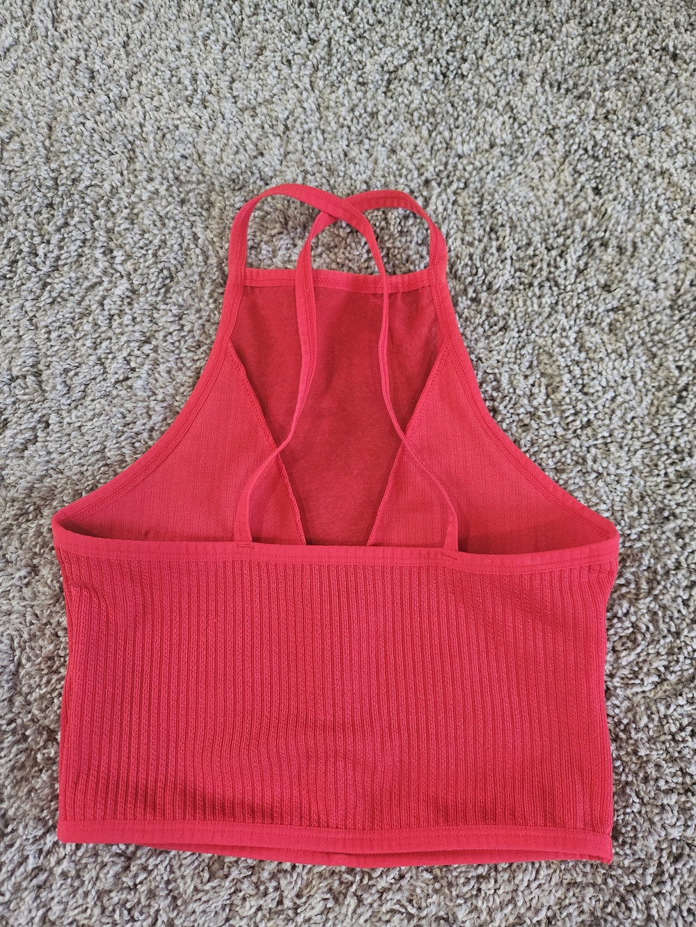 Red Ribbed Halter Crop Top - Picture 2 of 3